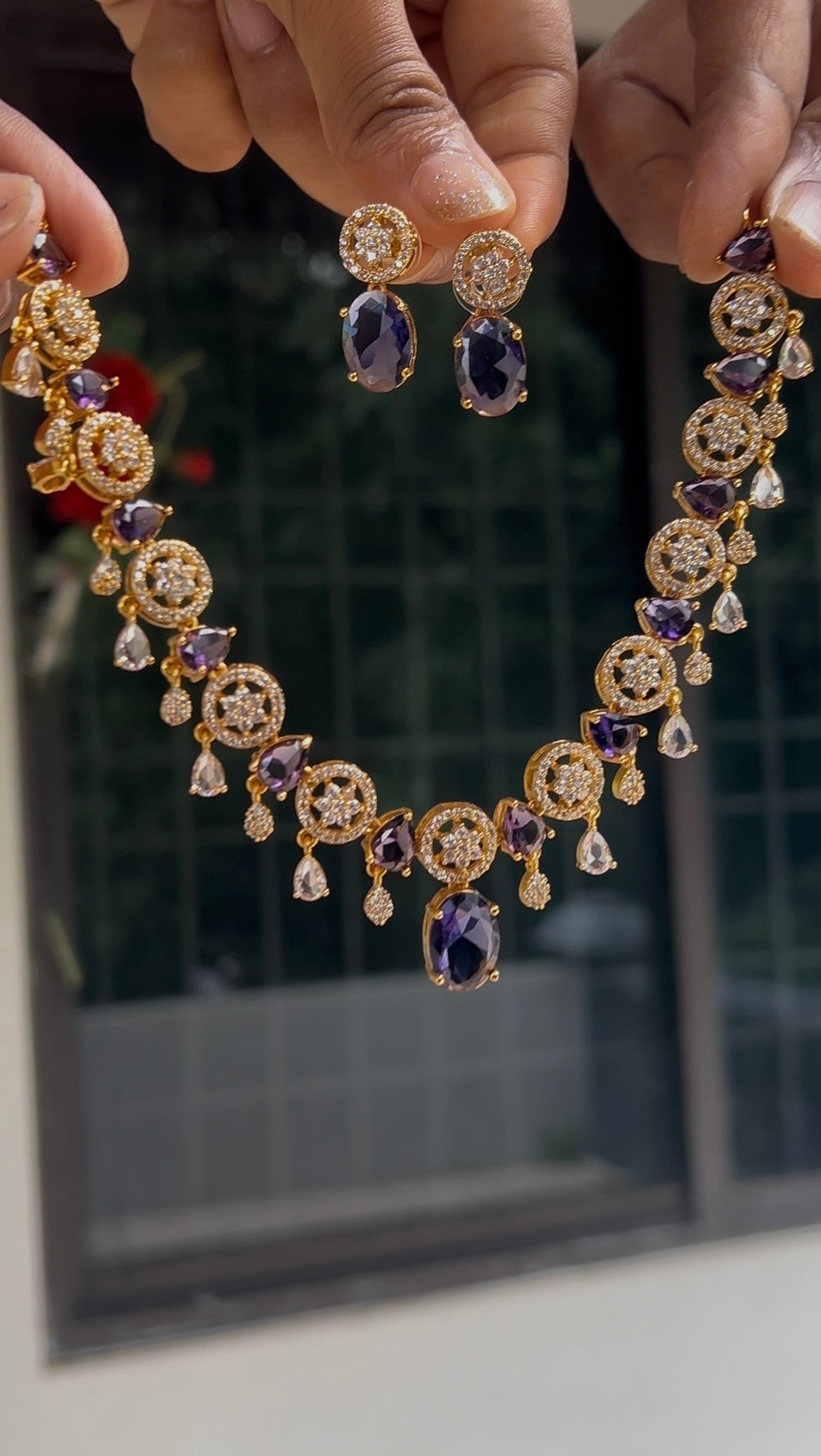 Purple Victorian Dimond Raindrop Necklace Nk2083