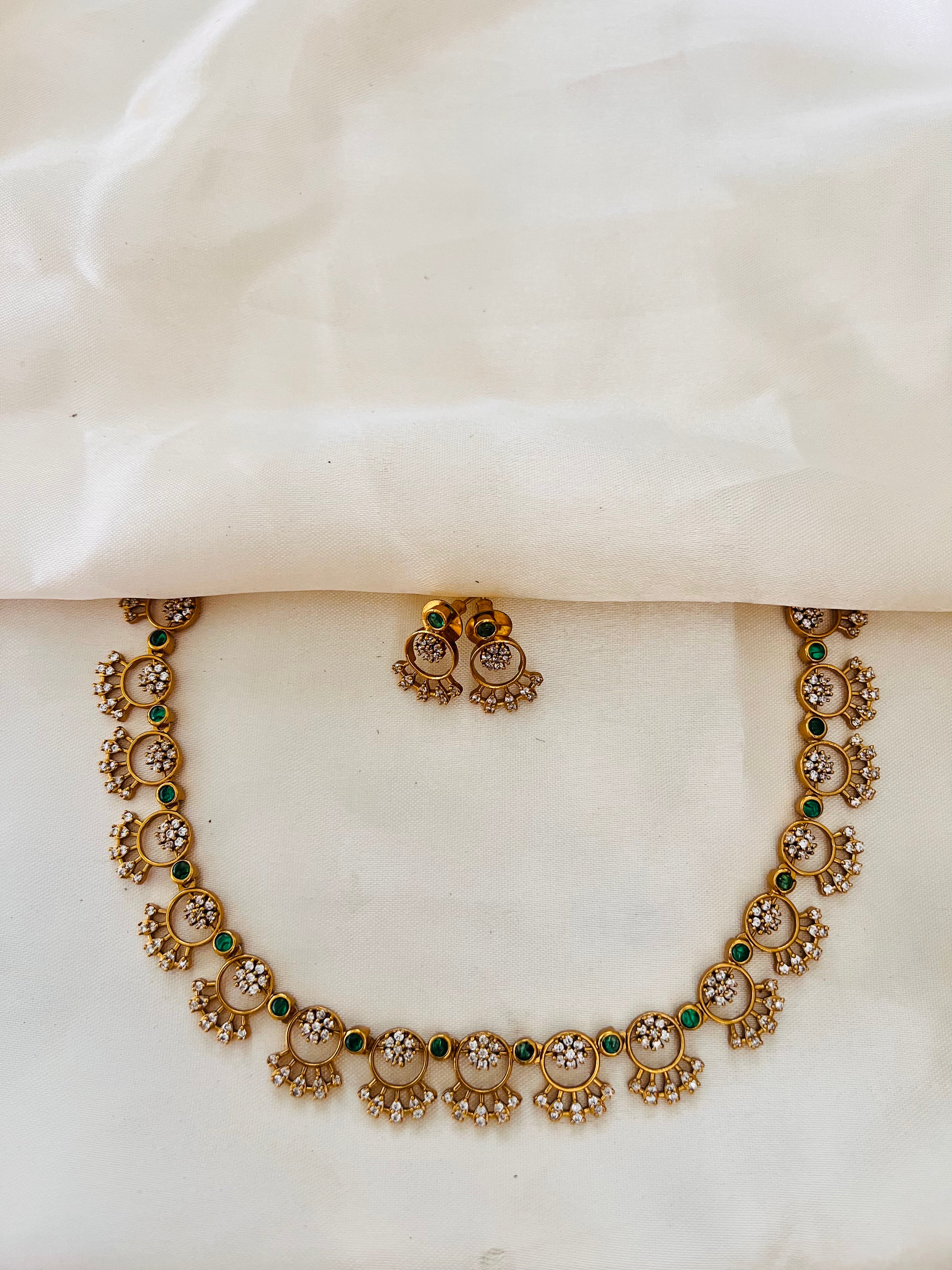 Green and white AD stone necklace NK1024