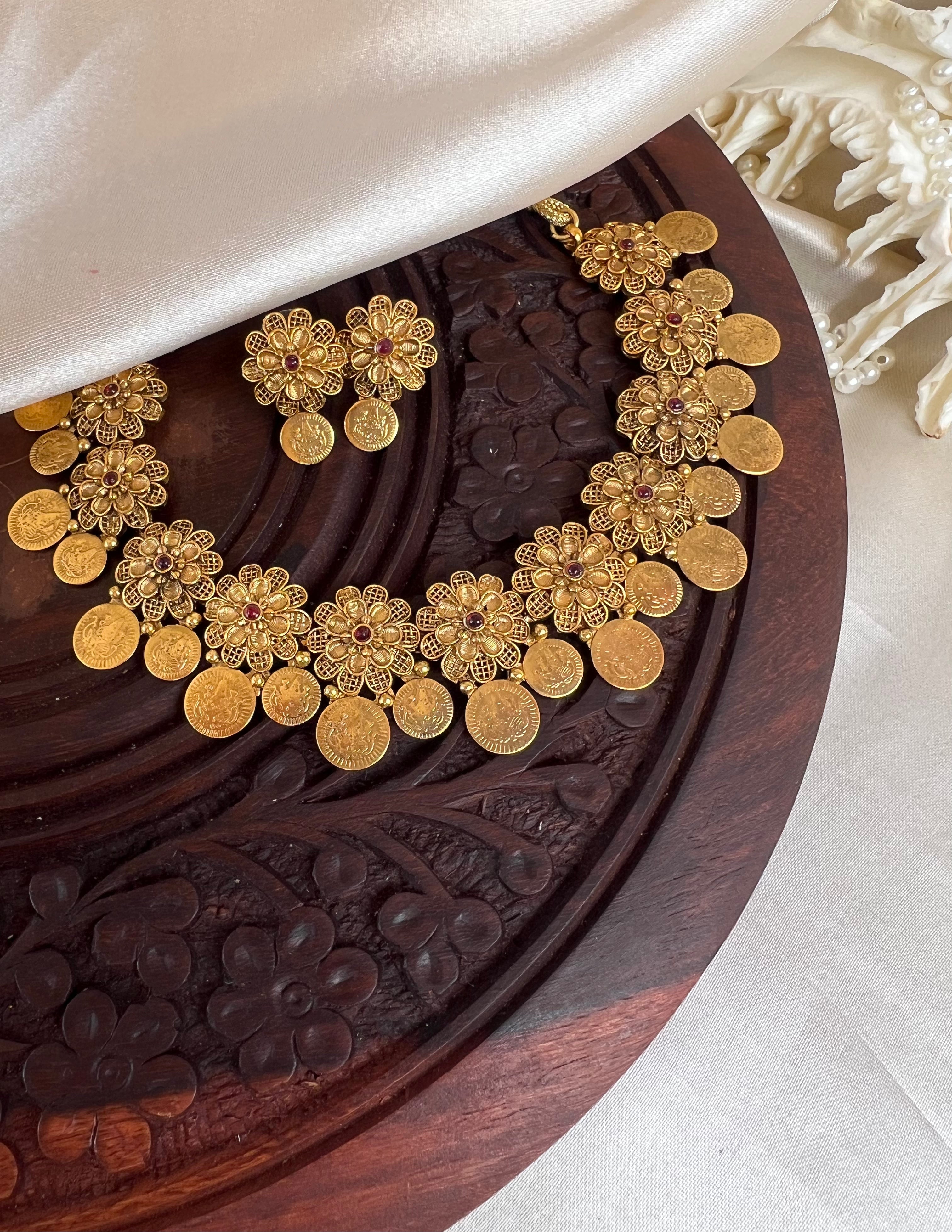 Net floral coin necklace NK2042