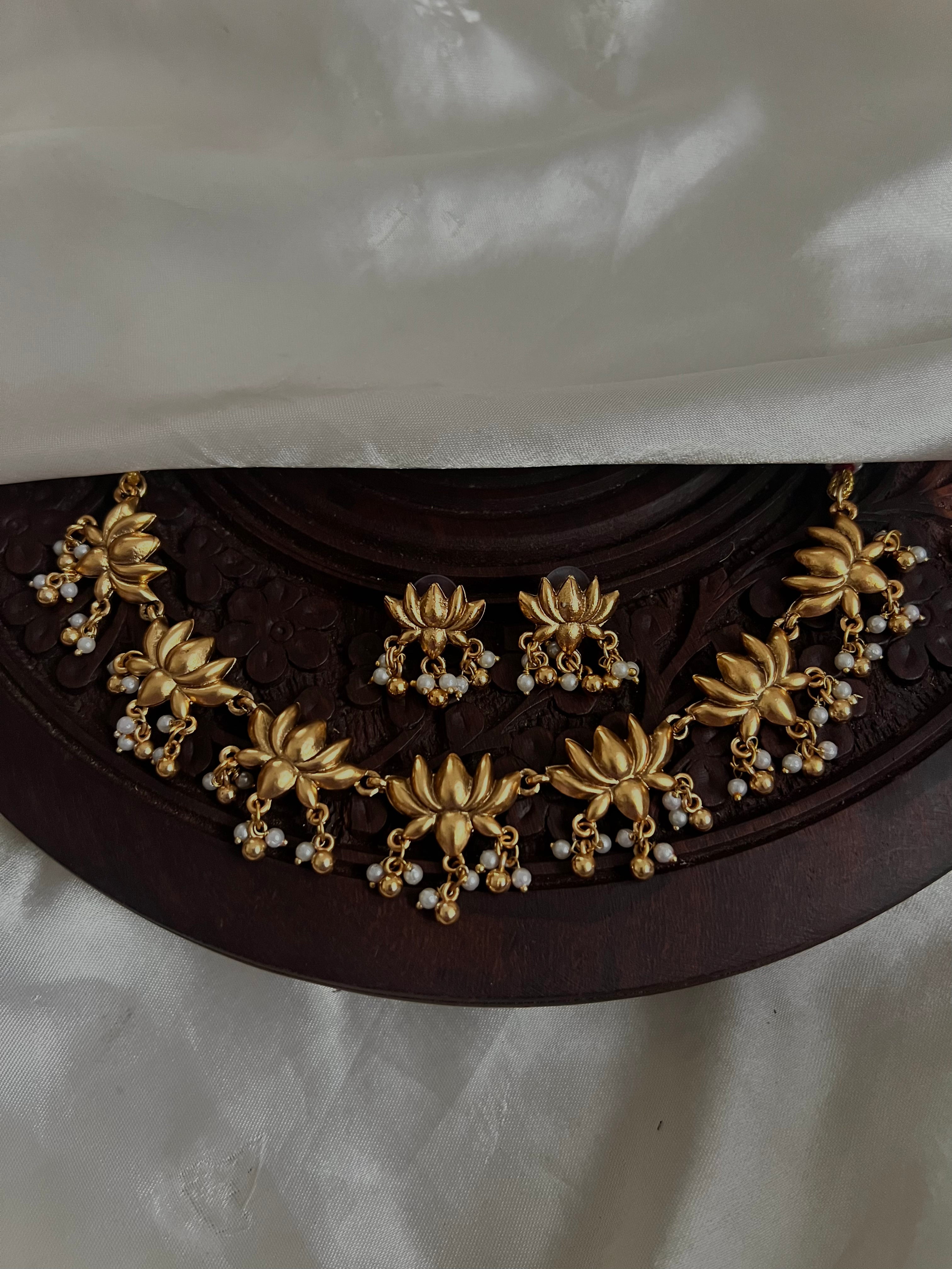 Golden pearl Lotus necklace Nk2066