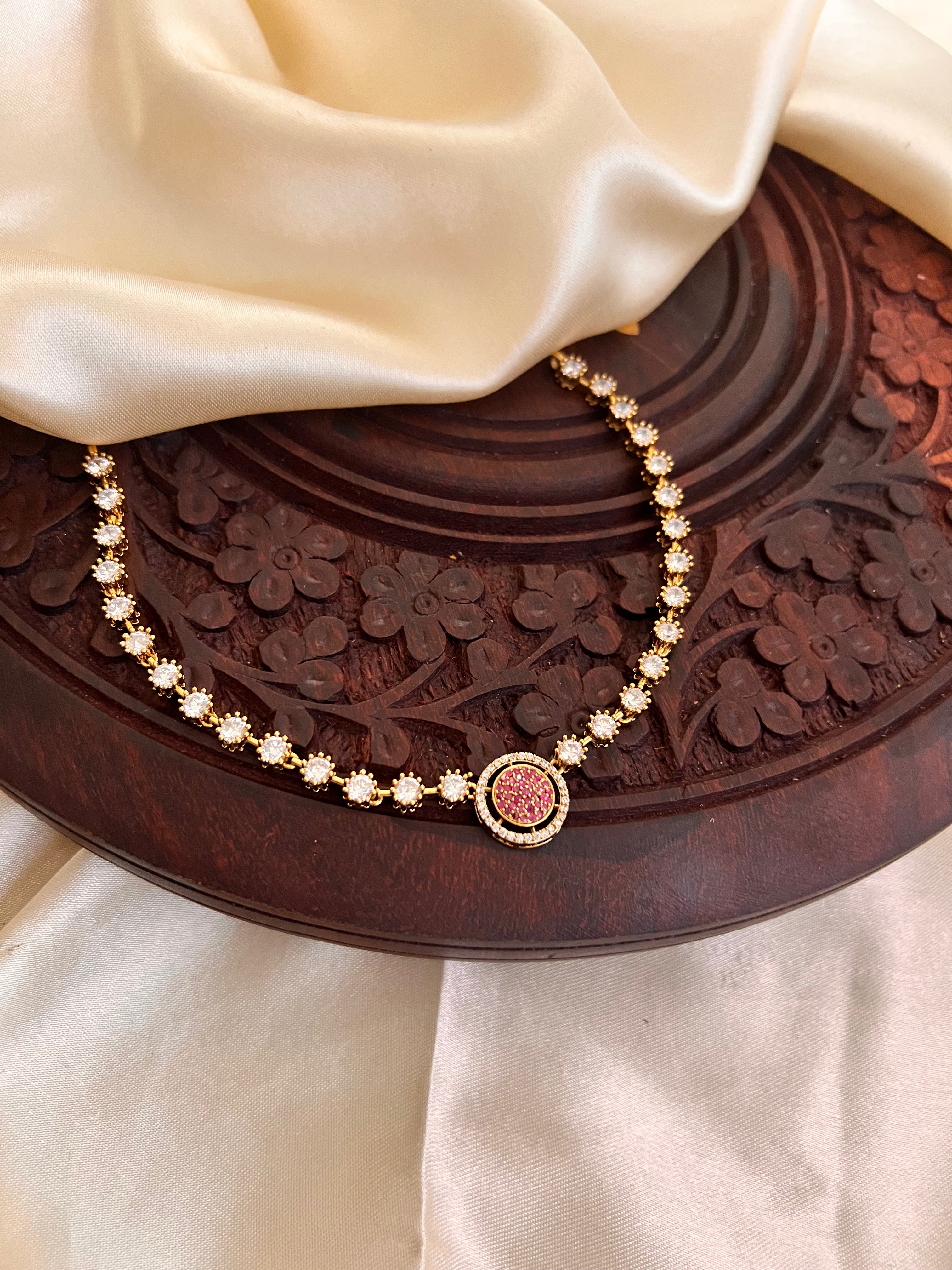 AD stone Redbead Necklace NK1039