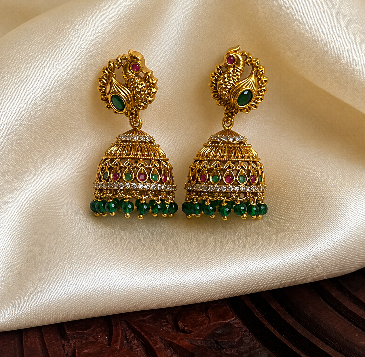 Peacock green crystal Jhumka ER1065