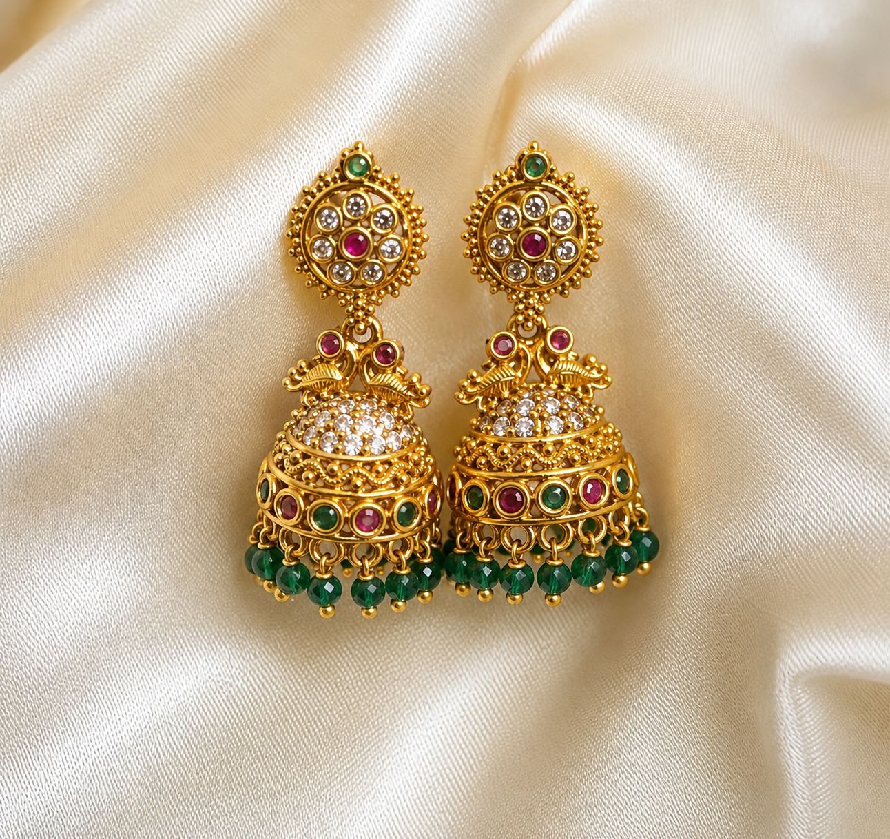 AD and Green Crystal Jhumka (small) ER1061