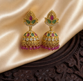 Pink and green crystal Jhumka ER1074
