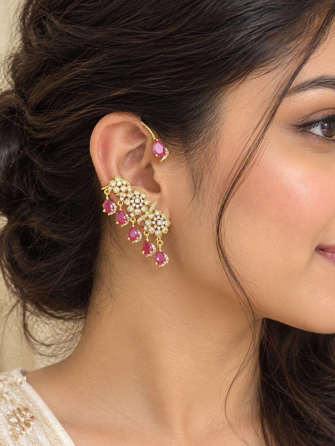 Pink Stone Hanging Bridal Earcuff ER3024