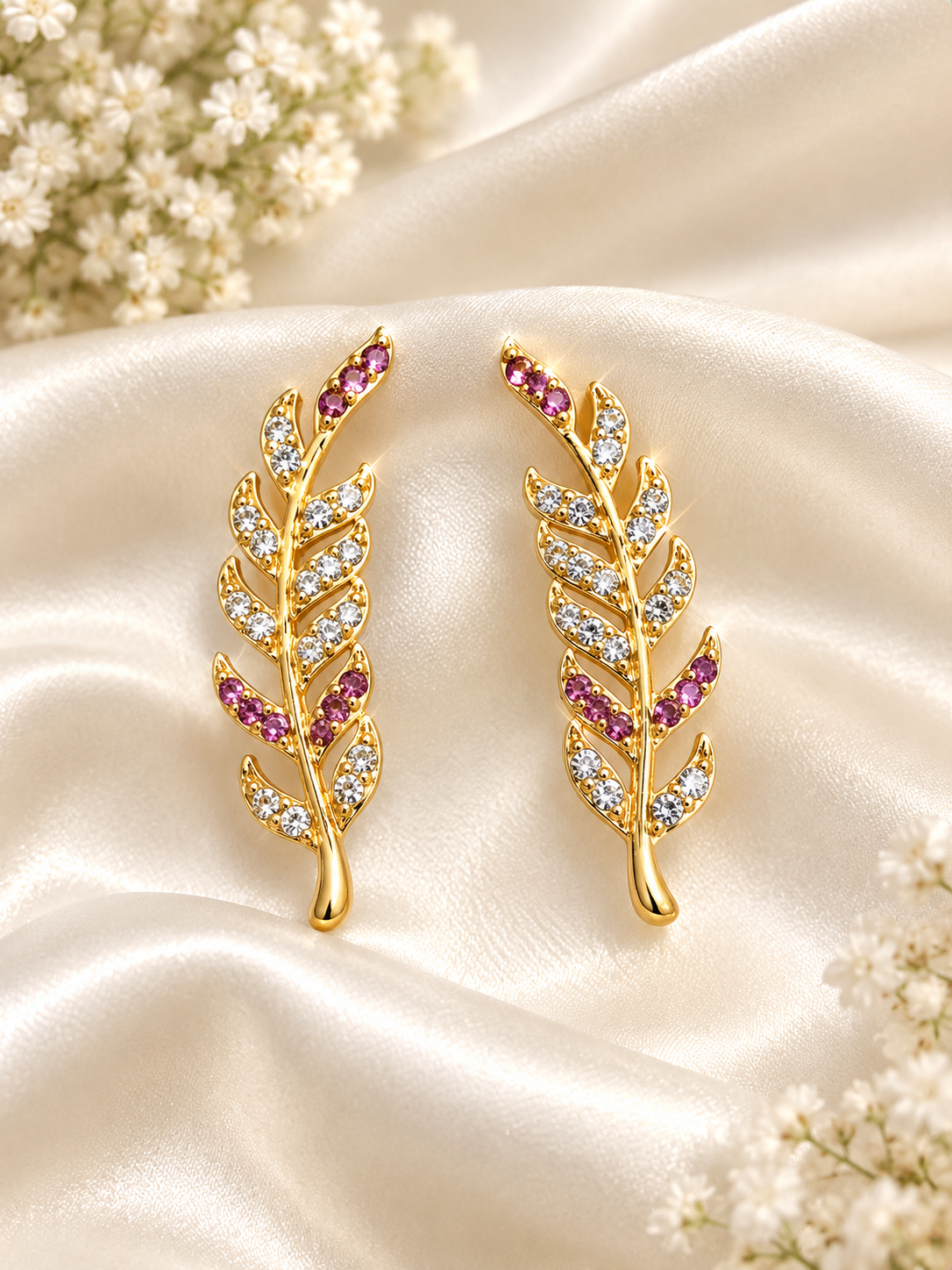 Leafy pinkwhite Earcuff ER3025